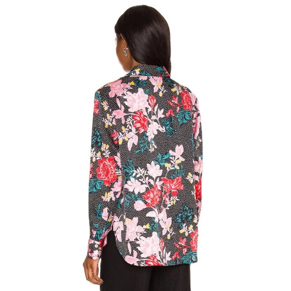 Tell Your Friends Womens Long Sleeve Shirt Button Up Alicia Print Silk Size L - Picture 2 of 8